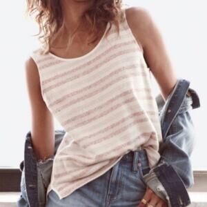 Madewell Terry V-Back Tank Top in Cream & Rust Brown Size S